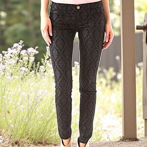 Current Elliott Black Brocade Print Skinny Jeans